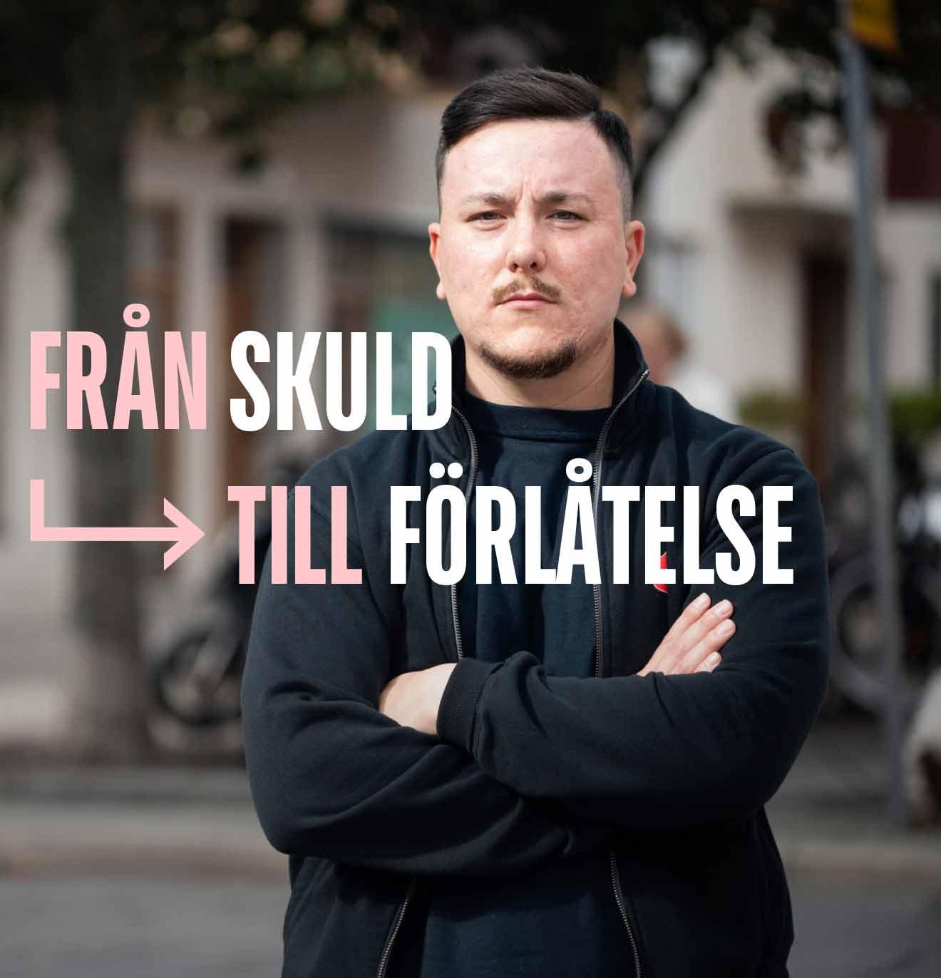 Porträtt av Khakim. Text i bilden som säger: Från skuld till förlåtelse