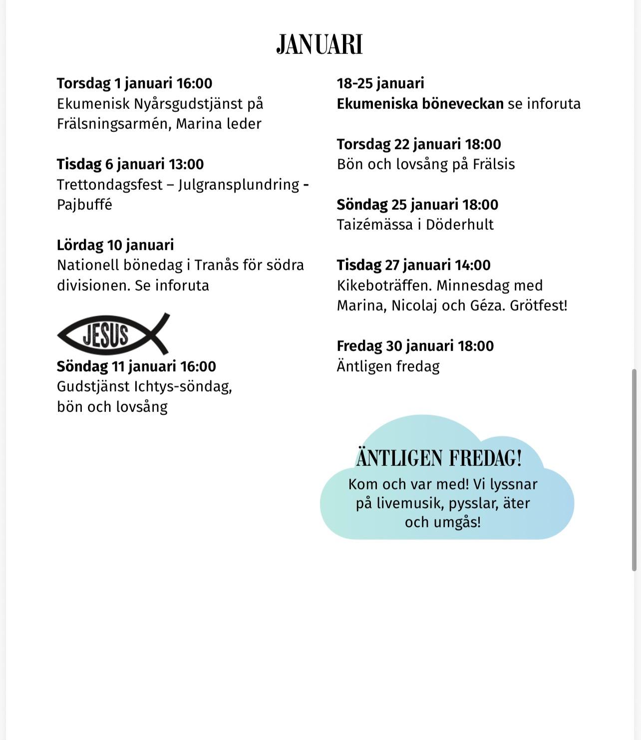 Program i januari, text