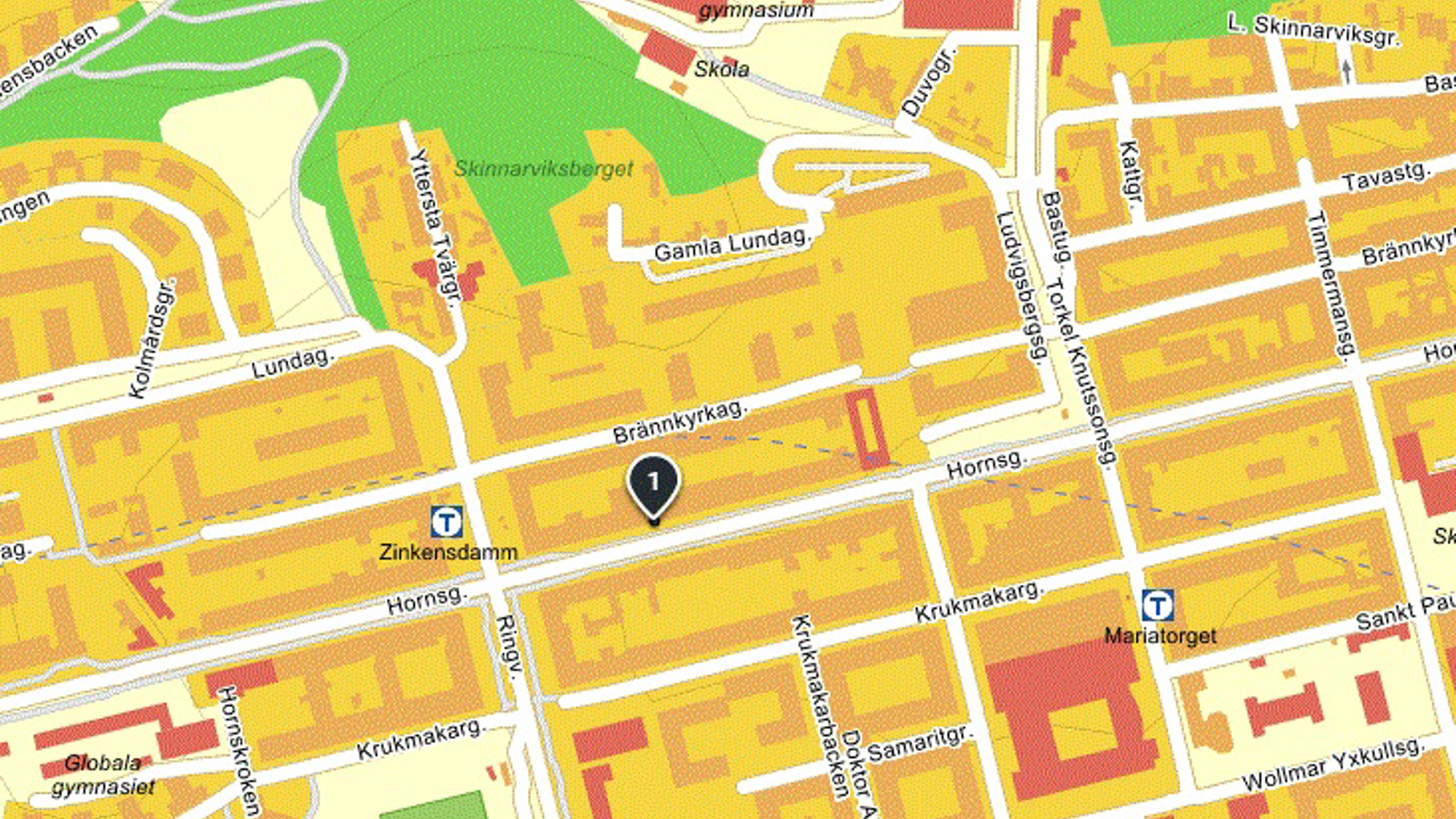 Enkel karta som visar var Söderkåren ligger på Södermalm