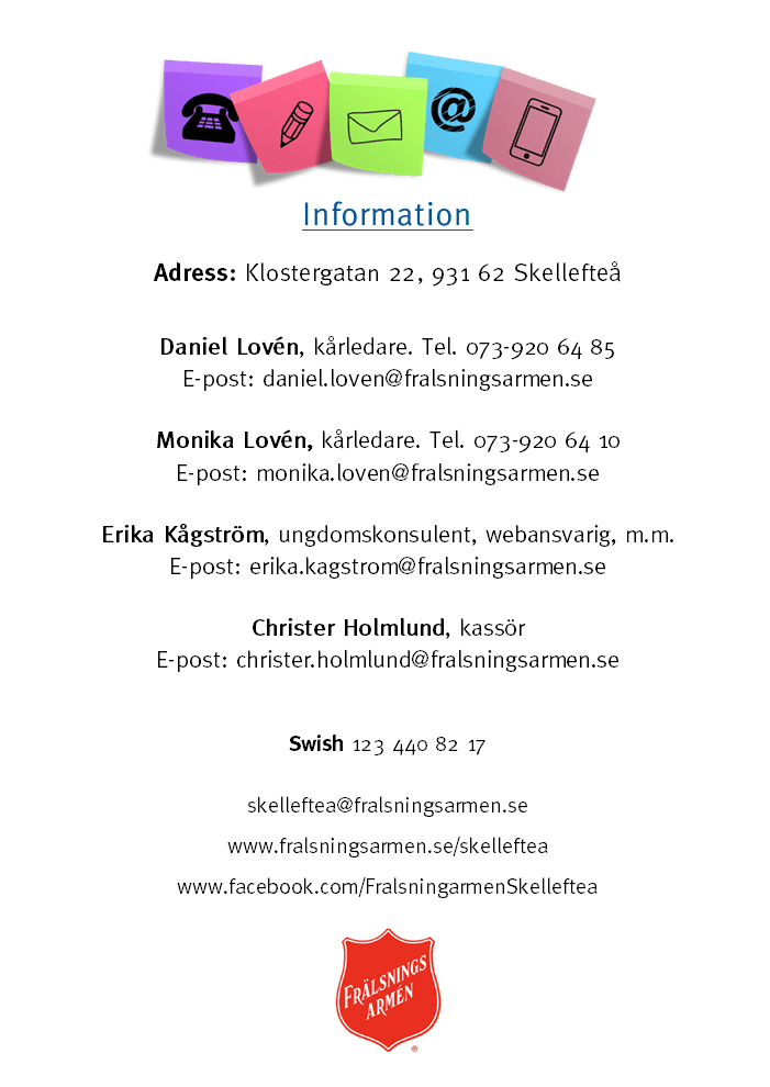 Information, Frälsningsarmén Skellefteå