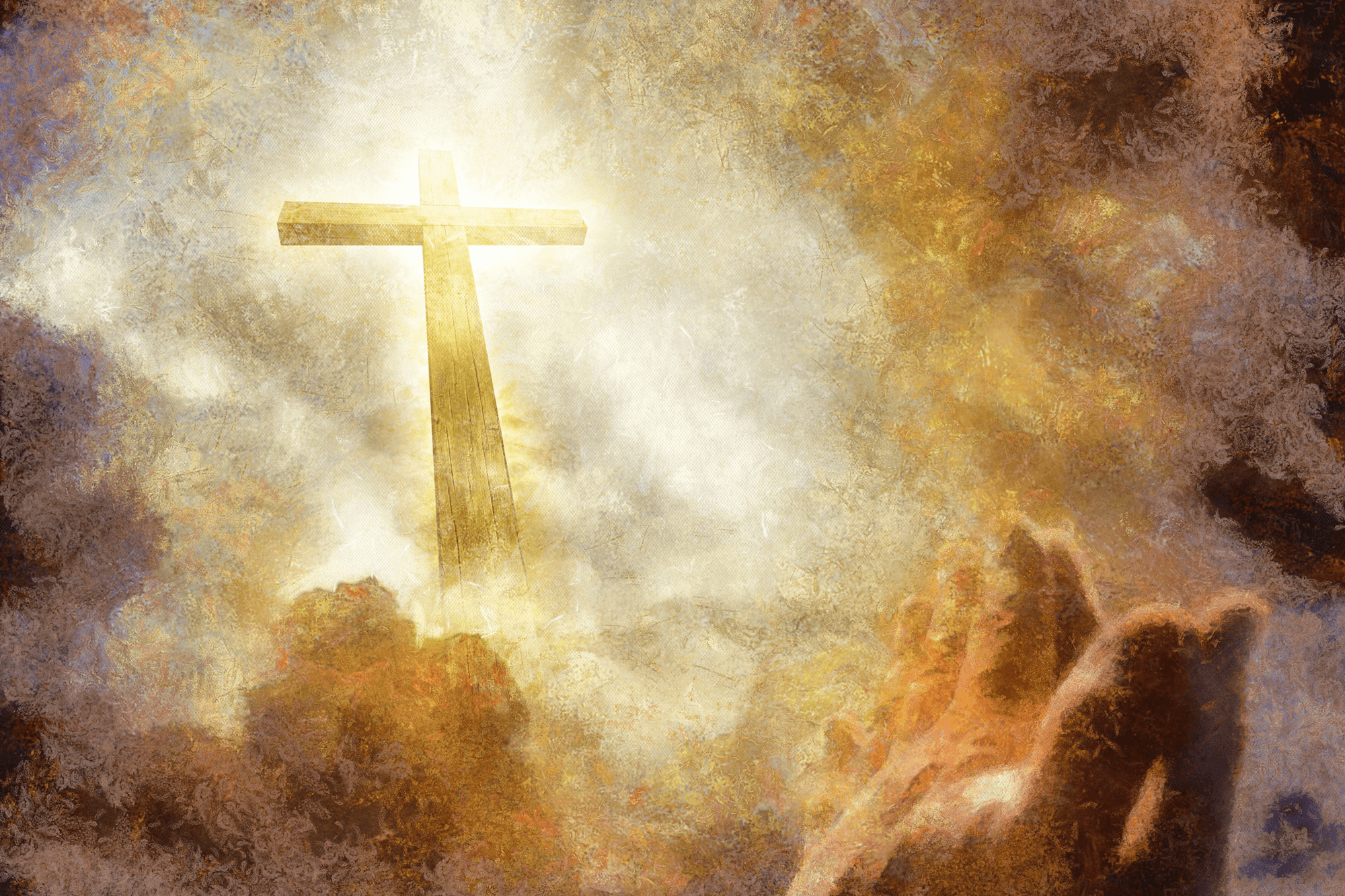 En bild föreställande händer som tillber ett kors