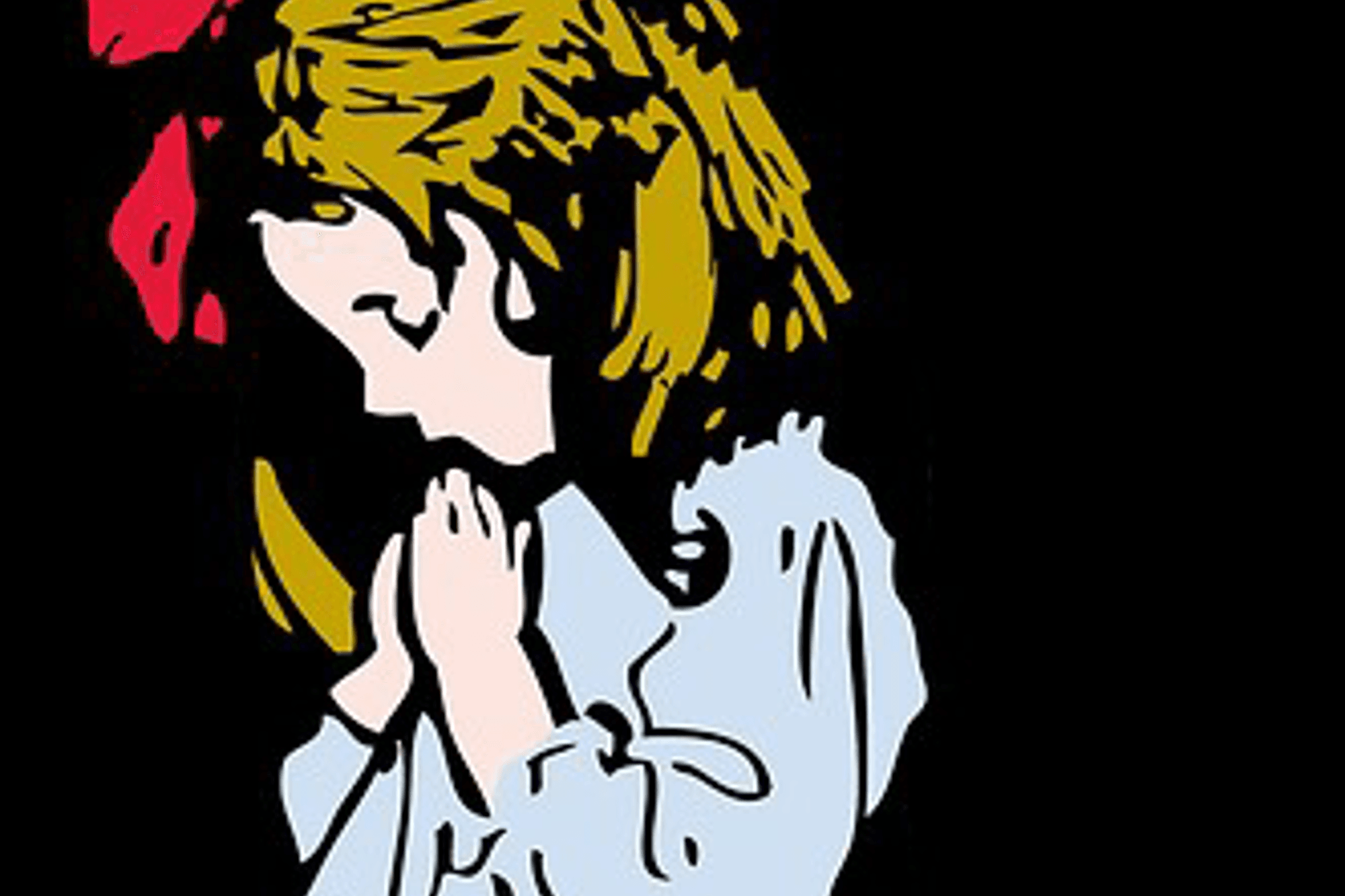Tecknad bild på ett barn som knäpper händerna och ber
